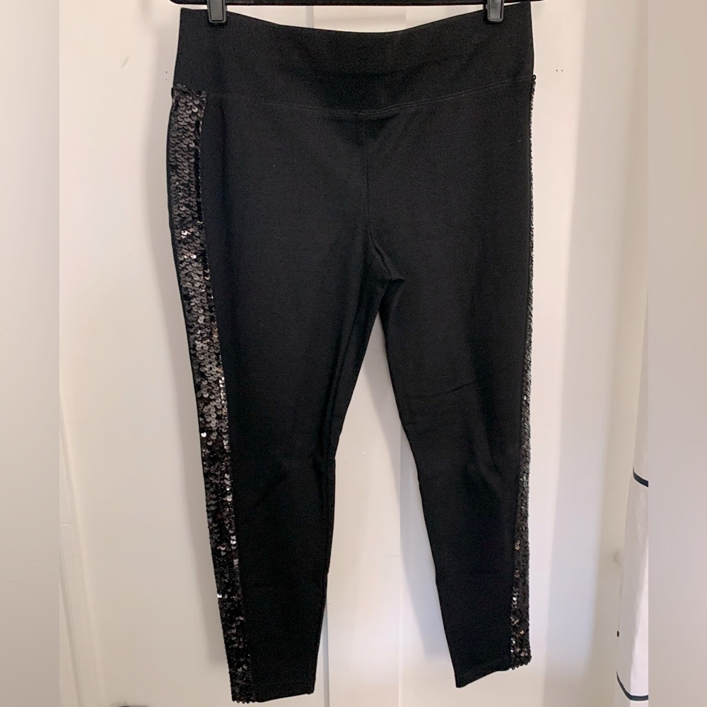 NEW INC Black Leggings with Sequin Detail Size 14P Skinny Regular Mid Rise